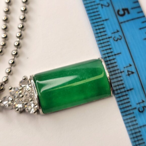 Jade Pendant With Crystal Inlay on stainless steel ball chain - Picture 13 of 16